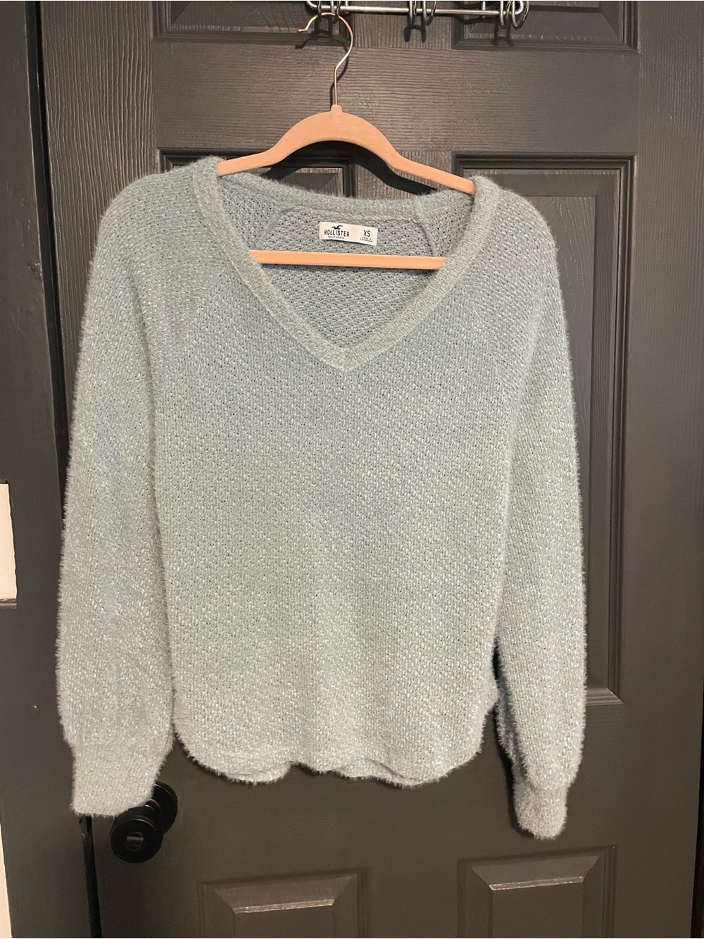 Hollister Light Blue Fuzzy V-Neck Sweater
